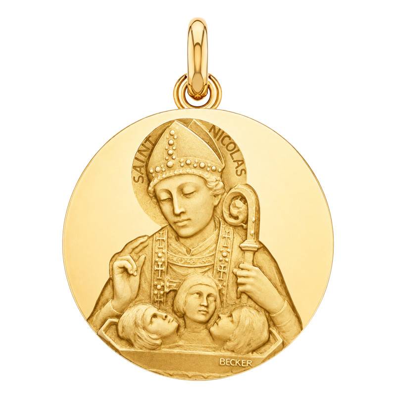 Médaille Saint Nicolas Or Jaune 750, Diamètre 15 mm à 20 mm - Becker