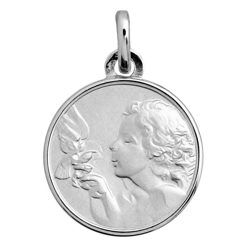 925/1000 Silver Angel with Dove Medal, 15 mm Diameter - Lumiosa