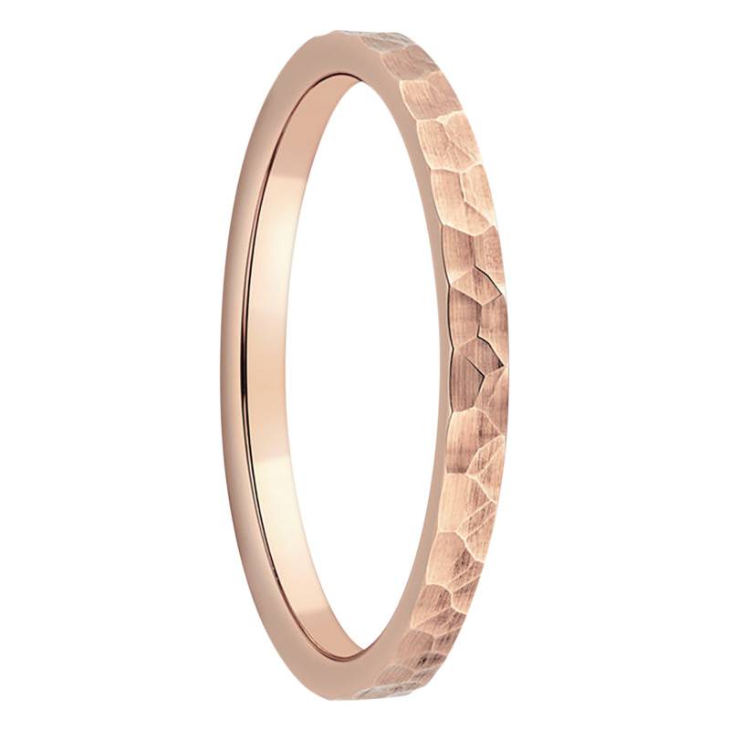 375 Rose Gold Hammered Comfort Wedding Ring, Width 2 mm - Fair'Belle