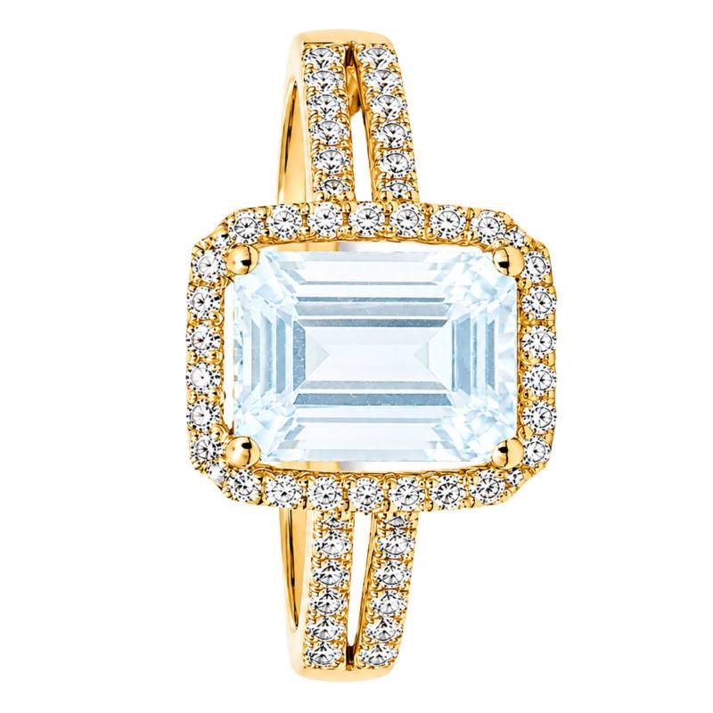 375 Yellow Gold Aquamarine & Lab-Grown Diamond Side-Stone Ring - Aurora