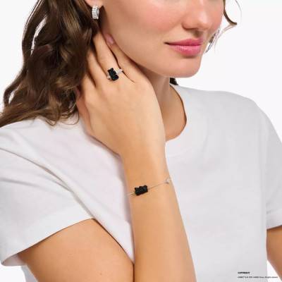 Black Crystal 925 Silver & Freshwater Pearl Haribo Bracelet, Length 16 to 19 cm - A2151-052-11 - Thomas Sabo