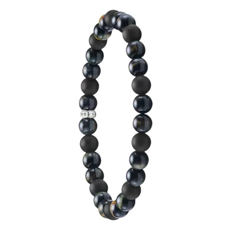 Bracelet Talisman en Argent 925 & Perles en Oeil de Tigre et Obsidienne, Longueurs de 17 cm à 21 cm - A2182-806-7 - Thomas Sabo