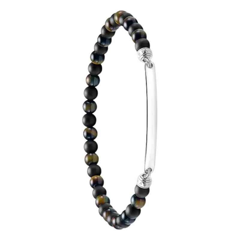 Bracelet Barette en Argent 925 & Perles Oeil de Tigre et Obsidienne, Longueurs de 17 cm à 21 cm - A2178-372-7 - Thomas Sabo