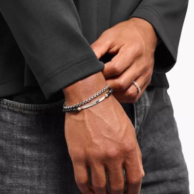 Bracelet Barette en Argent 925 & Perles Oeil de Tigre et Obsidienne, Longueurs de 17 cm à 21 cm - A2178-372-7 - Thomas Sabo