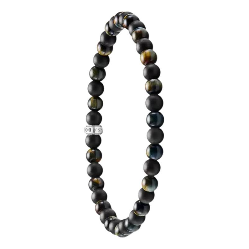 925 Silver & Tiger's Eye and Obsidian Talisman Bracelet, 17 cm to 21 cm, 5 mm Thickness - A2183-806-7 - Thomas Sabo