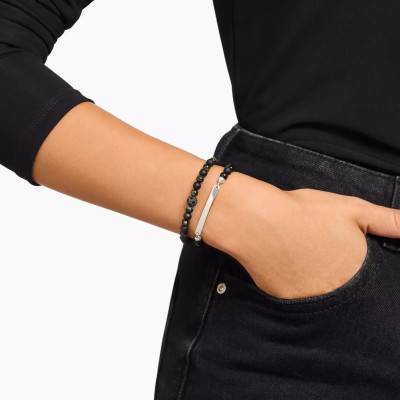 Bracelet Barette en Argent 925 & Obsidienne, Longueurs de 17 cm à 21 cm - A2179-023-11 - Thomas Sabo