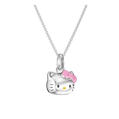 Collier Hello Kitty Nœud Rose en Plaqué Argent & Émail, Longueur 40 cm Ajustable - KE2392-M06-7-L45V - Thomas Sabo