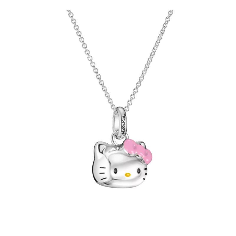 Pink Hello Kitty Bow Silver-Plated & Enamel Necklace, Length 40 cm Adjustable - KE2392-M06-7-L45V - Thomas Sabo