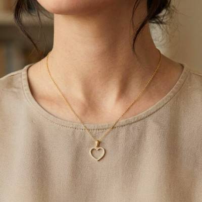 Pendentif Coeur en Or Jaune 375 & Serti Diamants 0,12 ct HSI - Emanessence