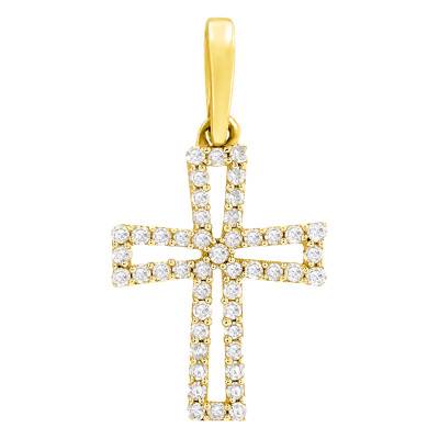 Pendentif Croix Ajourée en Or Jaune 375 & Diamants 0,12 ct HSI - Lumiosa