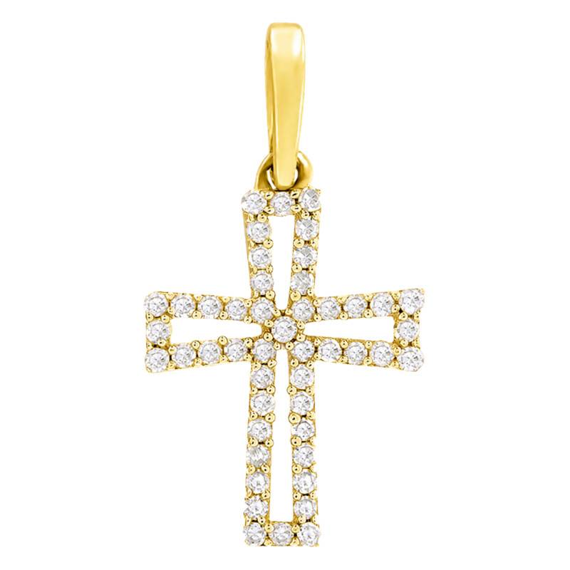 Pendentif Croix Ajourée en Or Jaune 375 & Diamants 0,12 ct HSI - Lumiosa