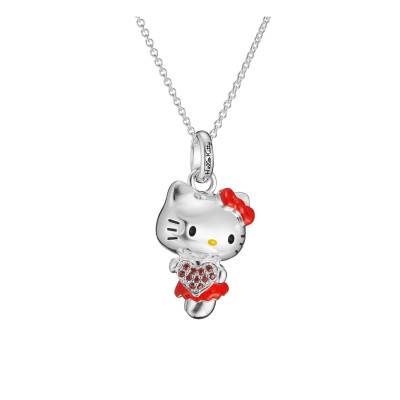 Collier Hello Kitty Cœur en Plaqué Argent, Émail & Oxydes de Zirconium, Longueur 45 cm Ajustable - KE2390-M06-10-L50V - Thomas Sabo