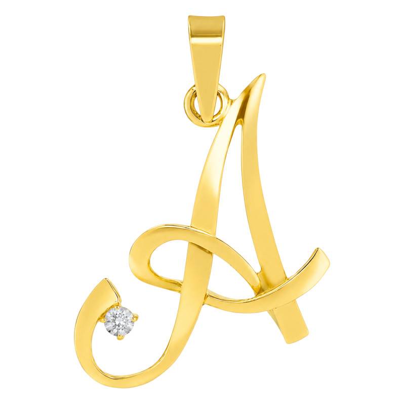9K Yellow Gold & Diamond Letter Pendant 0.04 ct HSI - Emanessence