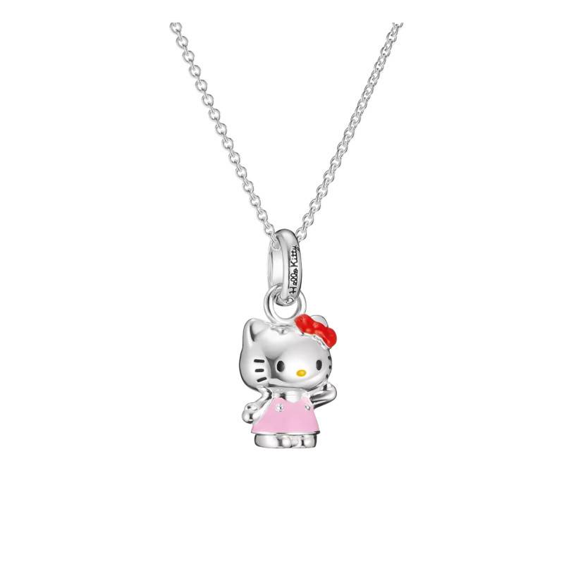 Silver-Plated Hello Kitty Pink Dress Necklace with Enamel, Adjustable Length 40 cm - KE2388-M06-7-L45V - Thomas Sabo