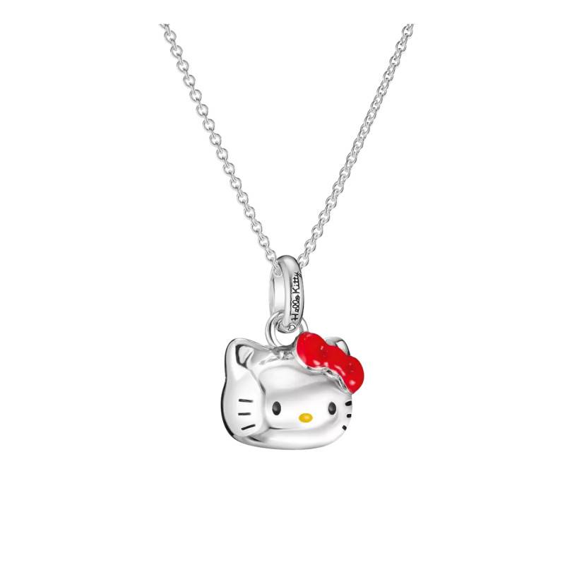 Collier Hello Kitty Nœud Rouge en Plaqué Argent et Émail, Longueur 40 cm Ajustable - KE2387-M06-7-L45V - Thomas Sabo