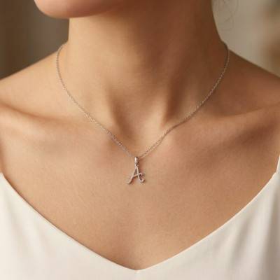 Pendentif Lettre A en Or Blanc 375 & Diamants 0,08 ct HSI - Emanessence