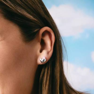Silver-Plated Pink Bow Hello Kitty Stud Earrings with Enamel - H2365-M06-7 - Thomas Sabo