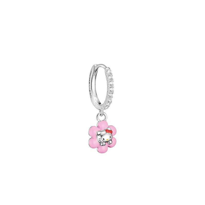 1 Boucle d'Oreille Créole Hello Kitty Fleur en Plaqué Argent, Émail & Oxydes de Zirconium - CR773-M06-7 - Thomas Sabo