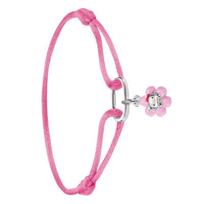 Bracelet Textile Rose Connect Hello Kitty Fleur Ajustable en Plaqué Argent & Émail - A2243-M07-9-L24V - Thomas Sabo