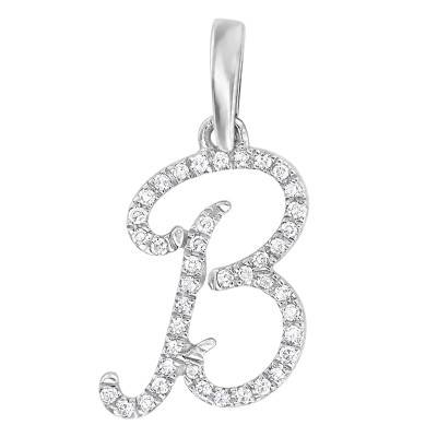 Pendentif Lettre B en Or Blanc 375 & Diamants 0,08 ct HSI - Emanessence