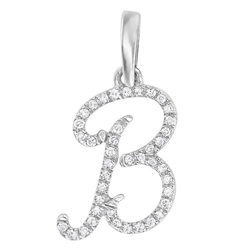 9K White Gold Letter B Pendant & Diamonds 0,08 ct HSI - Emanessence