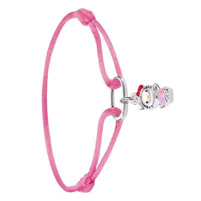Bracelet Textile Rose Connect Hello Kitty Ajustable en Plaqué Argent & Émail - A2242-M07-9-L24V - Thomas Sabo