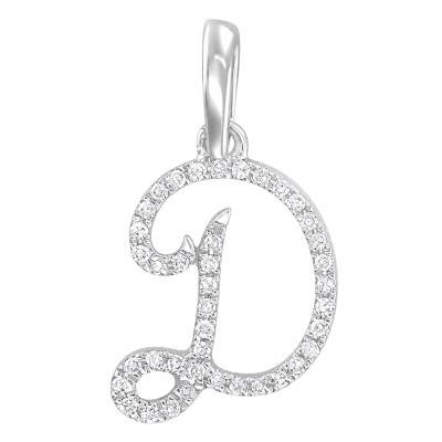 Pendentif Lettre D en Or Blanc 375 & Diamants 0,08 ct HSI - Emanessence