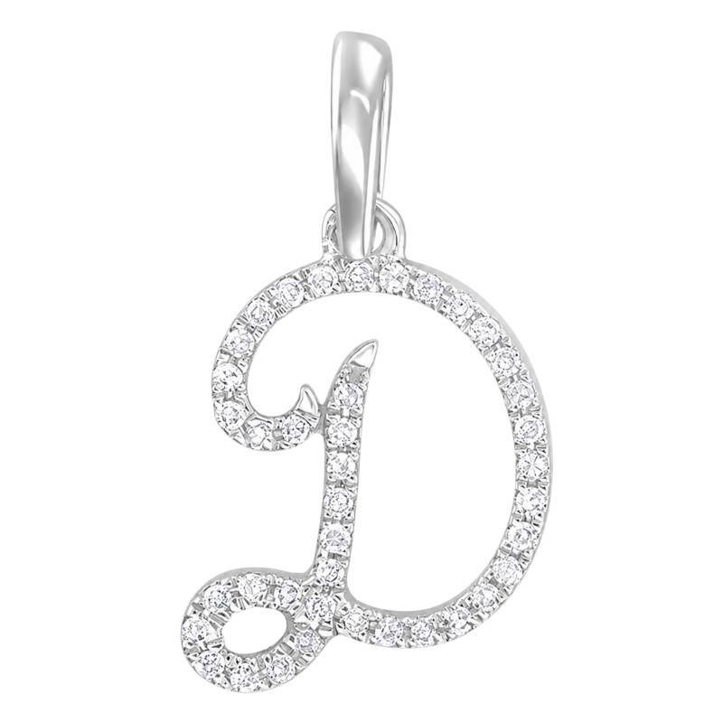 Pendentif Lettre D en Or Blanc 375 & Diamants 0,08 ct HSI - Emanessence