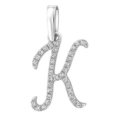 Pendentif Lettre K en Or Blanc 375 & Diamants 0,08 ct HSI - Emanessence