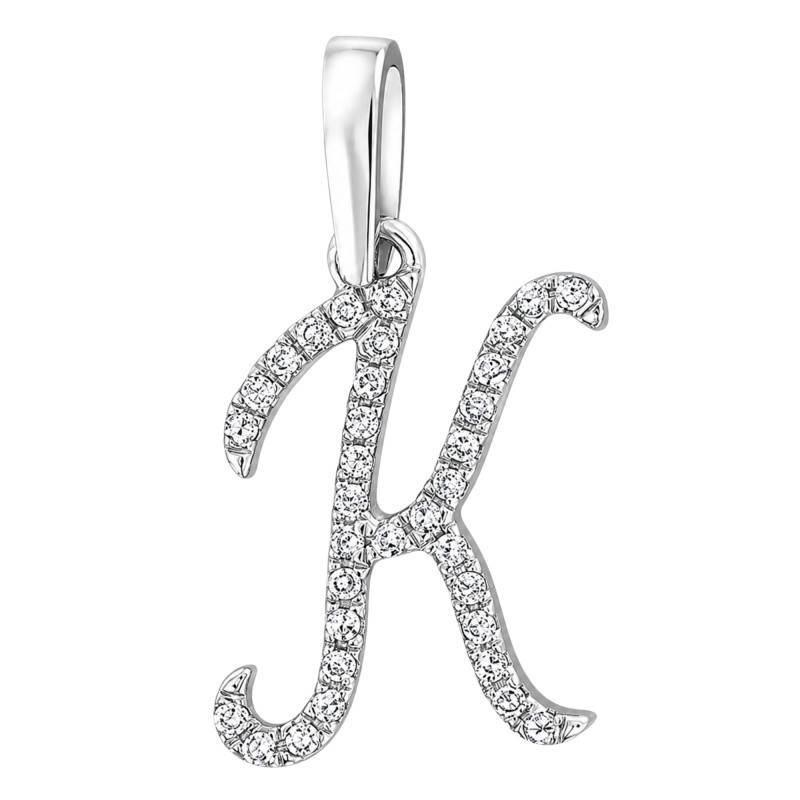 375 White Gold & Diamond 0,08 ct HSI Letter K Pendant - Emanessence