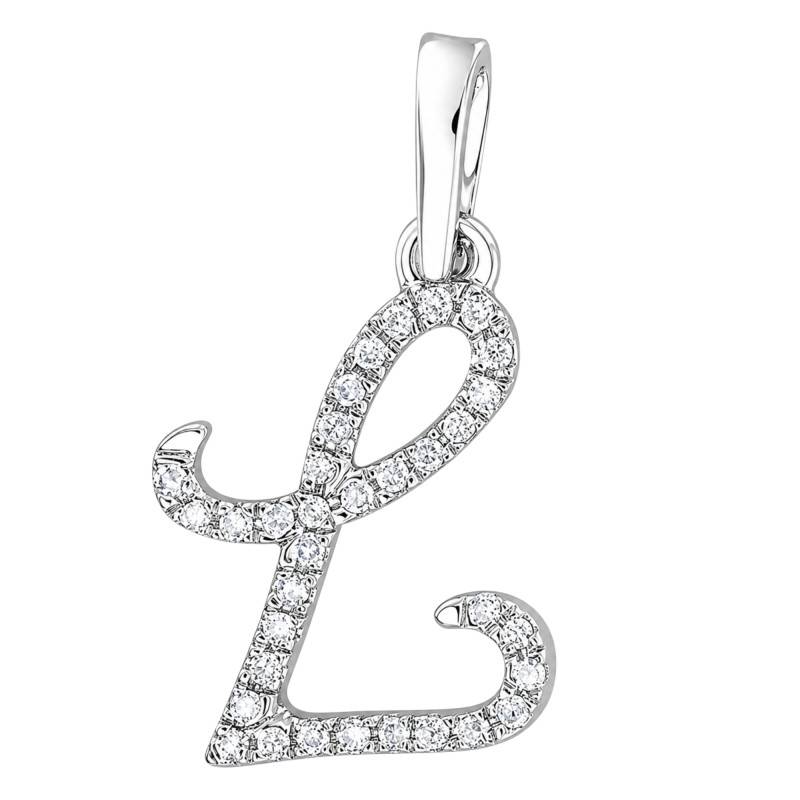 375 White Gold & Diamond 0,08 ct HSI Letter L Pendant - Emanessence