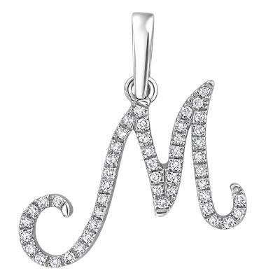 Pendentif Lettre M en Or Blanc 375 & Diamants 0,08 ct HSI - Emanessence