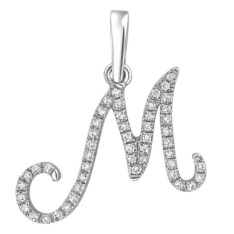 Pendentif Lettre M en Or Blanc 375 & Diamants 0,08 ct HSI - Emanessence