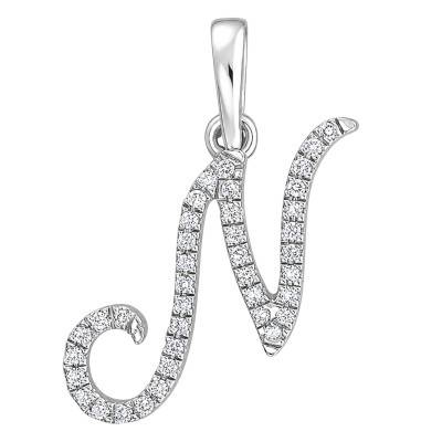 9K White Gold & Diamond Letter N Pendant 0.08 ct HSI - Emanessence