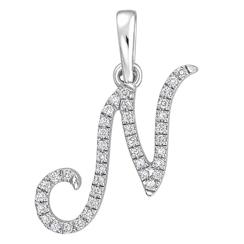 Pendentif Lettre N en Or Blanc 375 & Diamants 0,08 ct HSI - Emanessence