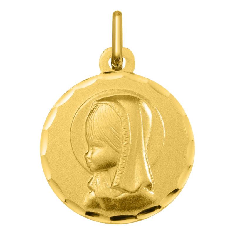 Médaille Facetée Vierge en Prière en Or Jaune 375, Diamètre 16 mm - Lumiosa