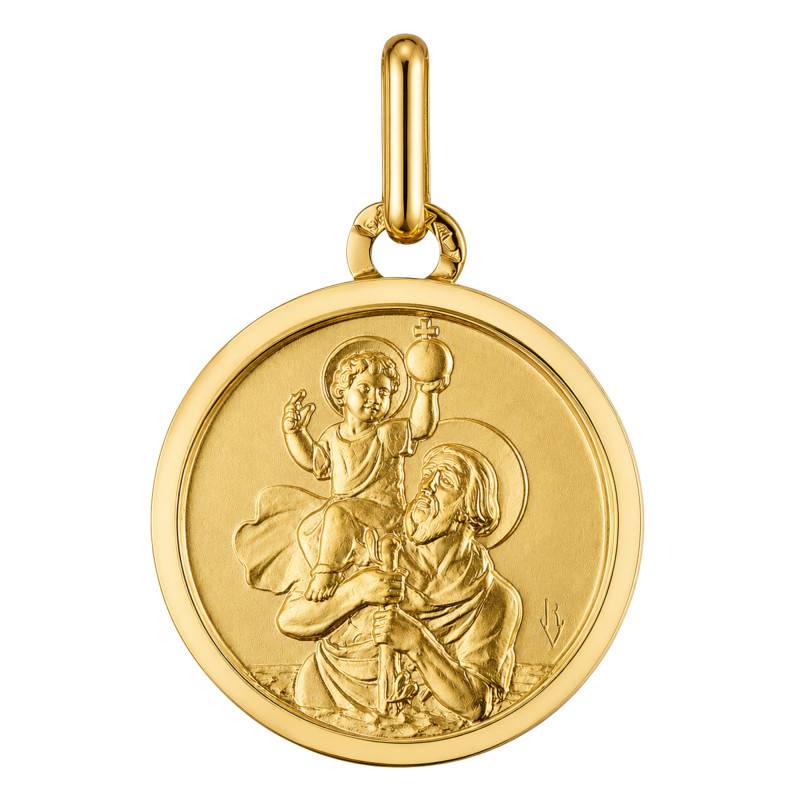 750 Yellow Gold Saint Christopher Medal, Diameter 22 mm - Lucas Lucor