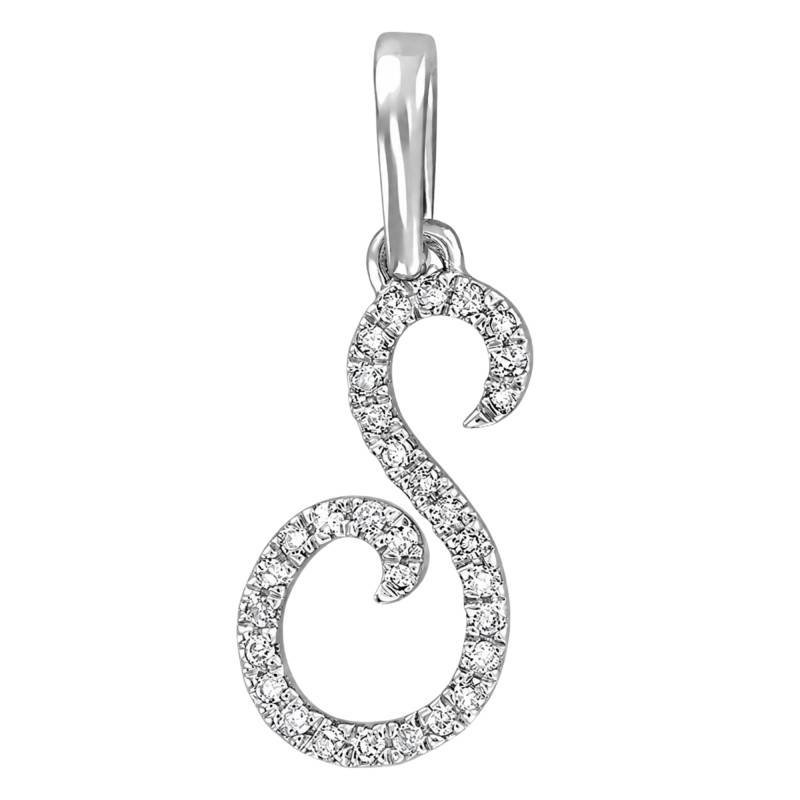 375 White Gold & HSI Diamonds 0,08 ct Letter S Pendant - Emanessence