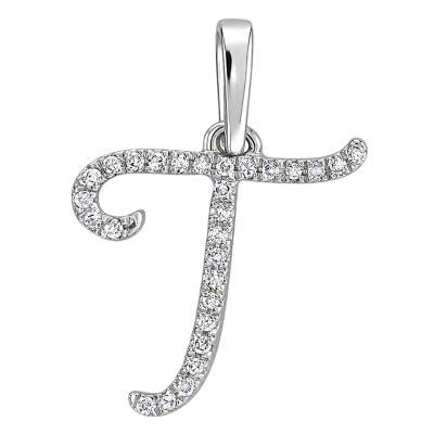 Pendentif Lettre T en Or Blanc 375 & Diamants 0,08 ct HSI - Emanessence