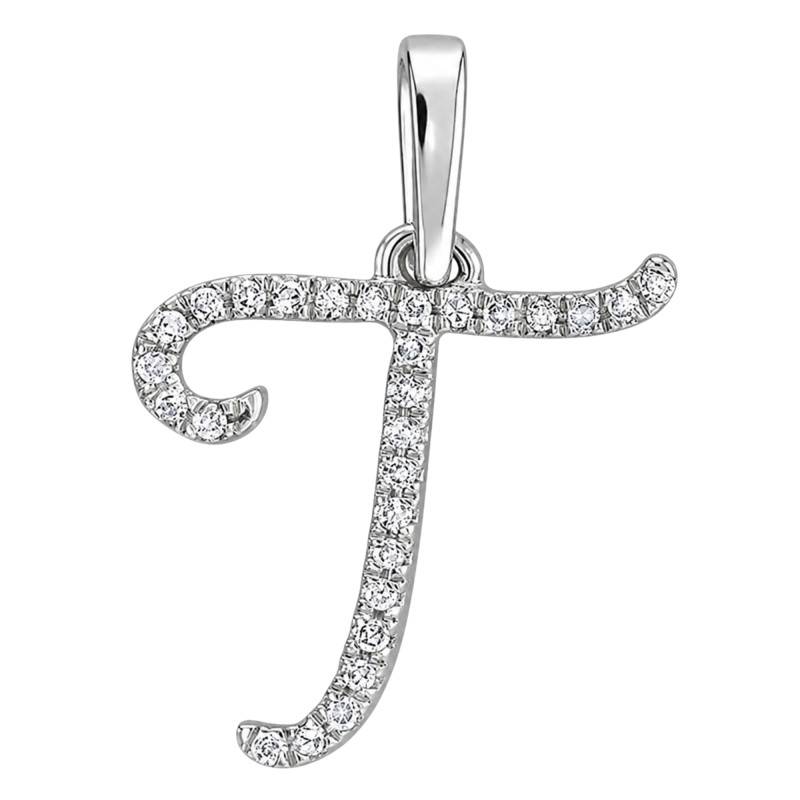 375 White Gold & HSI Diamonds 0,08 ct Letter T Pendant - Emanessence