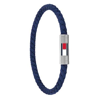 Steel & Blue Leather Barrel Bracelet, Length 19 cm - 2790740 - Tommy Hilfiger