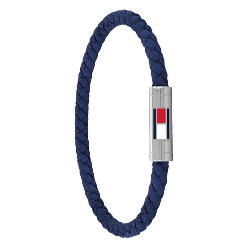 Steel & Blue Leather Barrel Bracelet, Length 19 cm - 2790740 - Tommy Hilfiger