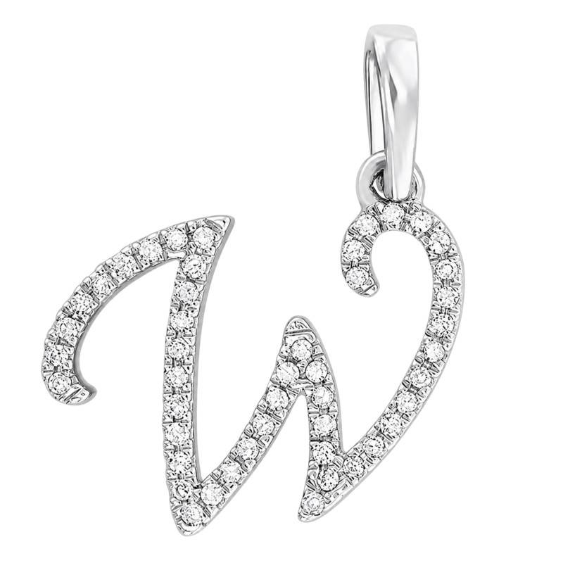 375 White Gold & HSI Diamonds 0,08 ct Letter W Pendant - Emanessence