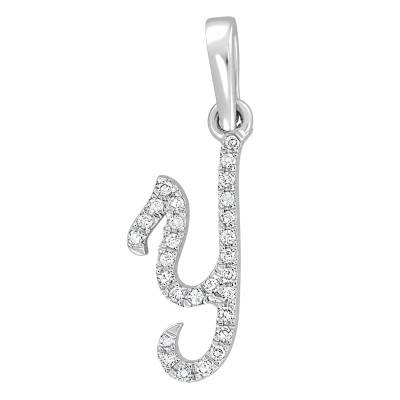 375 White Gold & HSI Diamonds 0,08 ct Letter Y Pendant - Emanessence