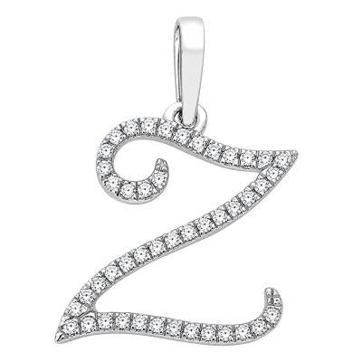 375 White Gold & HSI Diamonds 0,08 ct Letter Z Pendant - Emanessence