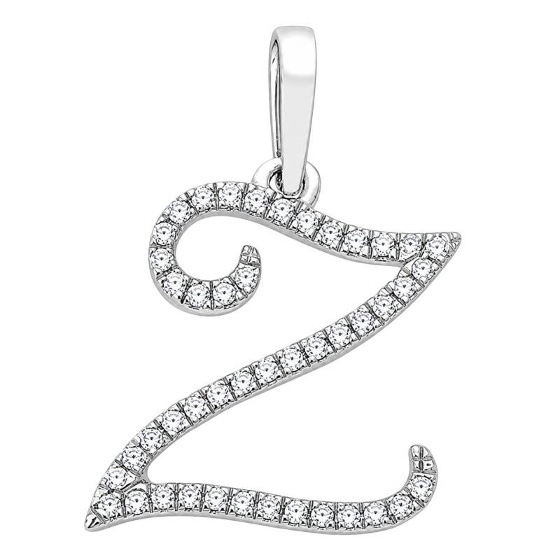 375 White Gold & HSI Diamonds 0,08 ct Letter Z Pendant - Emanessence