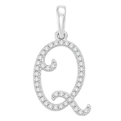 Pendentif Lettre Q en Or Blanc 375 & Diamants 0,08 ct HSI - Emanessence
