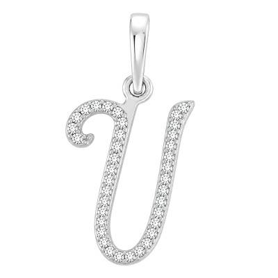 375 White Gold Letter U Diamond Pendant 0.08 ct HSI - Emanessence
