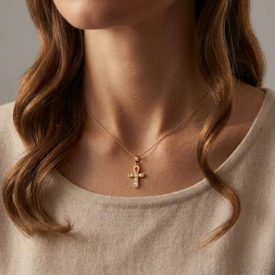 Croix de vie Egyptienne en Or Jaune 750 & Zircons - Lumiosa