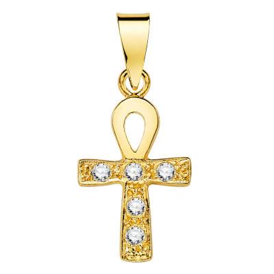 750/1000 Yellow Gold Zircon Egyptian Ankh Cross - Lumiosa